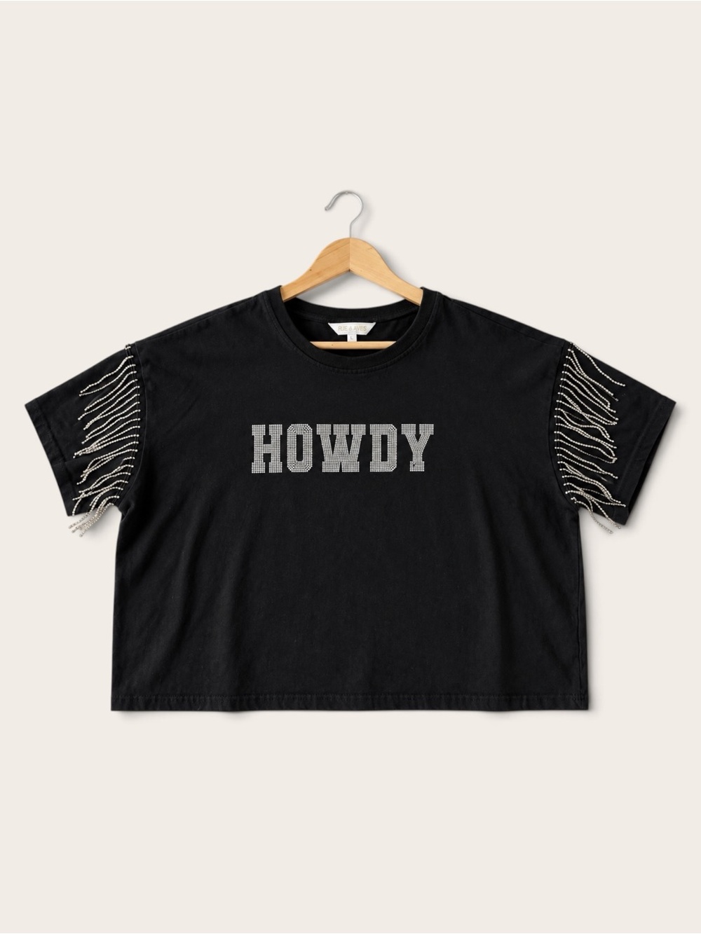 Black HOWDY Fringe Sleeve Cropped Tee